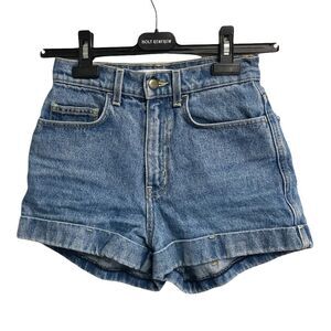 AMERICAN APPAREL High Waisted Denim Jean Shorts Cuff Blue 24